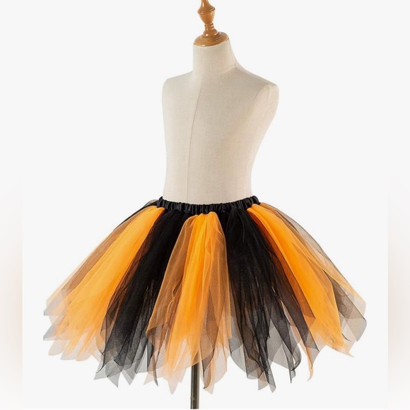 Women's Tutu Tulle Petticoat Ballet Bubble Skirts Short Fluffy, Orange/Black OS - Picture 2 of 11